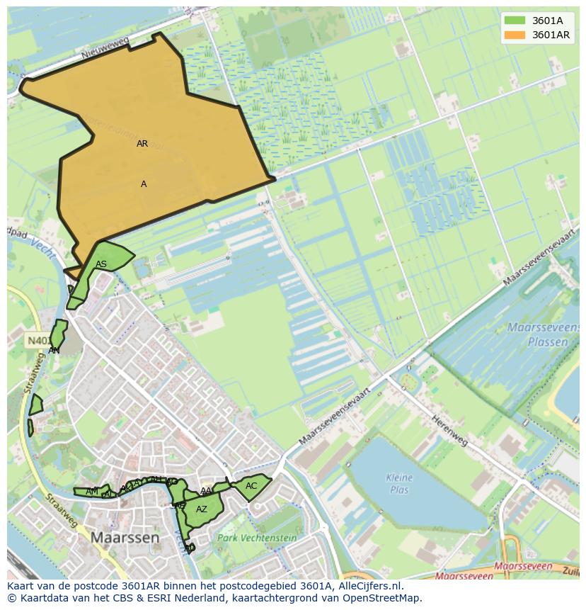 Afbeelding van het postcodegebied 3601 AR op de kaart.