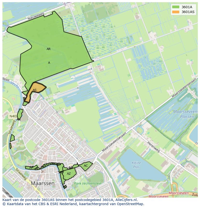 Afbeelding van het postcodegebied 3601 AS op de kaart.