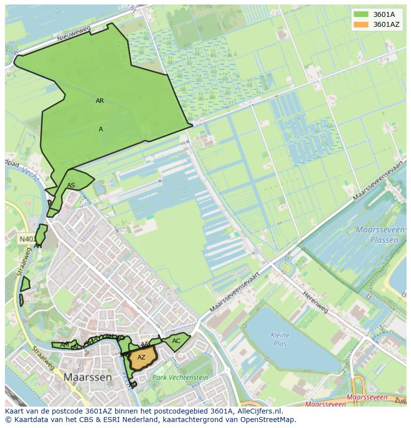 Afbeelding van het postcodegebied 3601 AZ op de kaart.