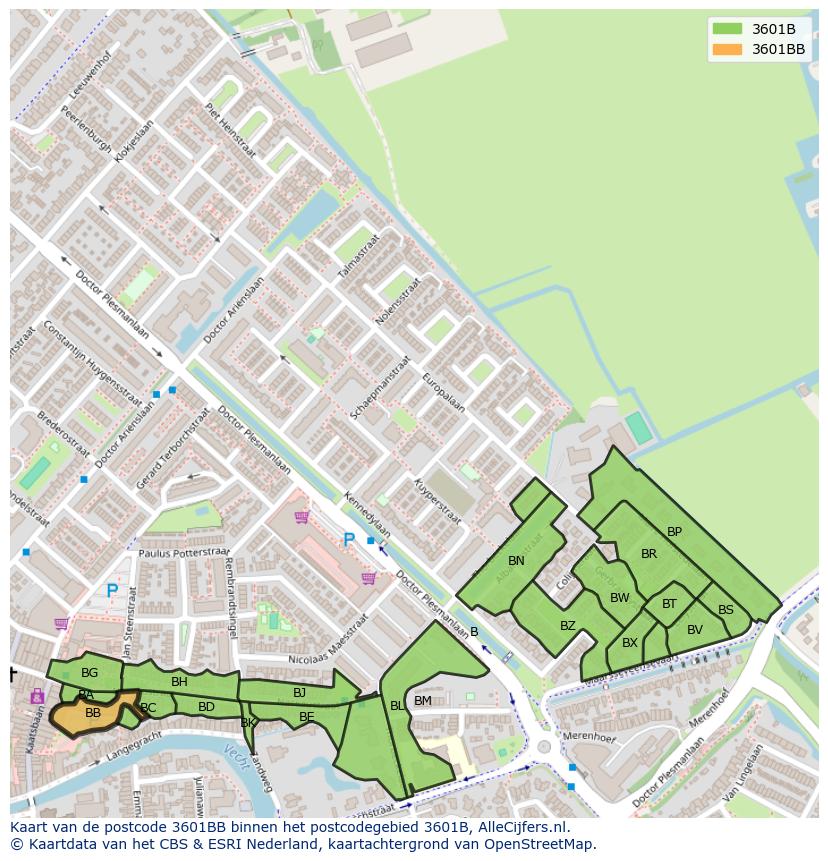Afbeelding van het postcodegebied 3601 BB op de kaart.