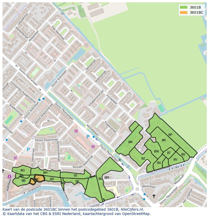 Afbeelding van het postcodegebied 3601 BC op de kaart.