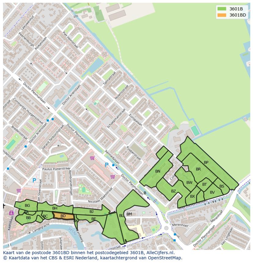 Afbeelding van het postcodegebied 3601 BD op de kaart.