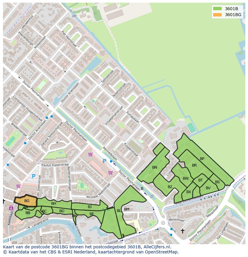 Afbeelding van het postcodegebied 3601 BG op de kaart.