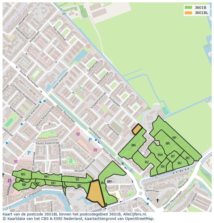 Afbeelding van het postcodegebied 3601 BL op de kaart.