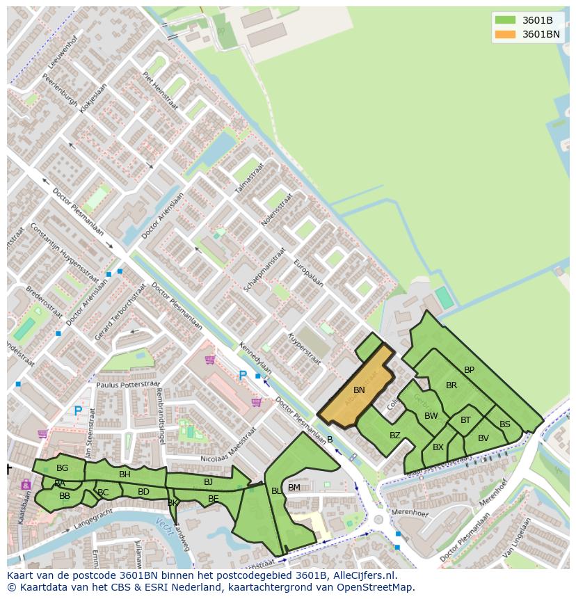 Afbeelding van het postcodegebied 3601 BN op de kaart.