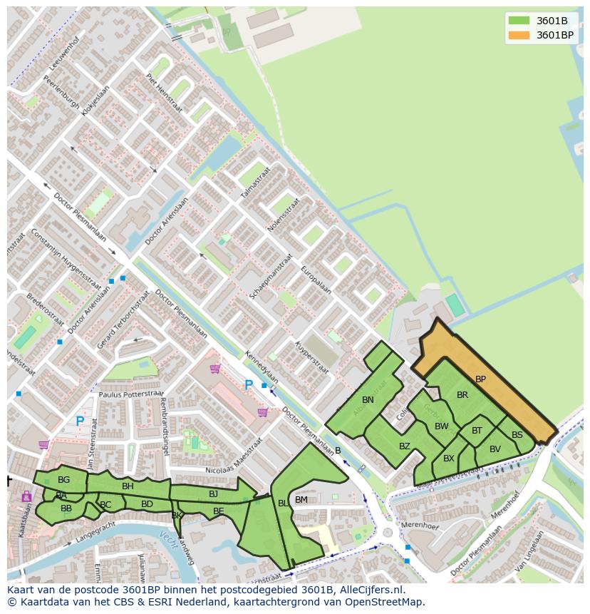 Afbeelding van het postcodegebied 3601 BP op de kaart.