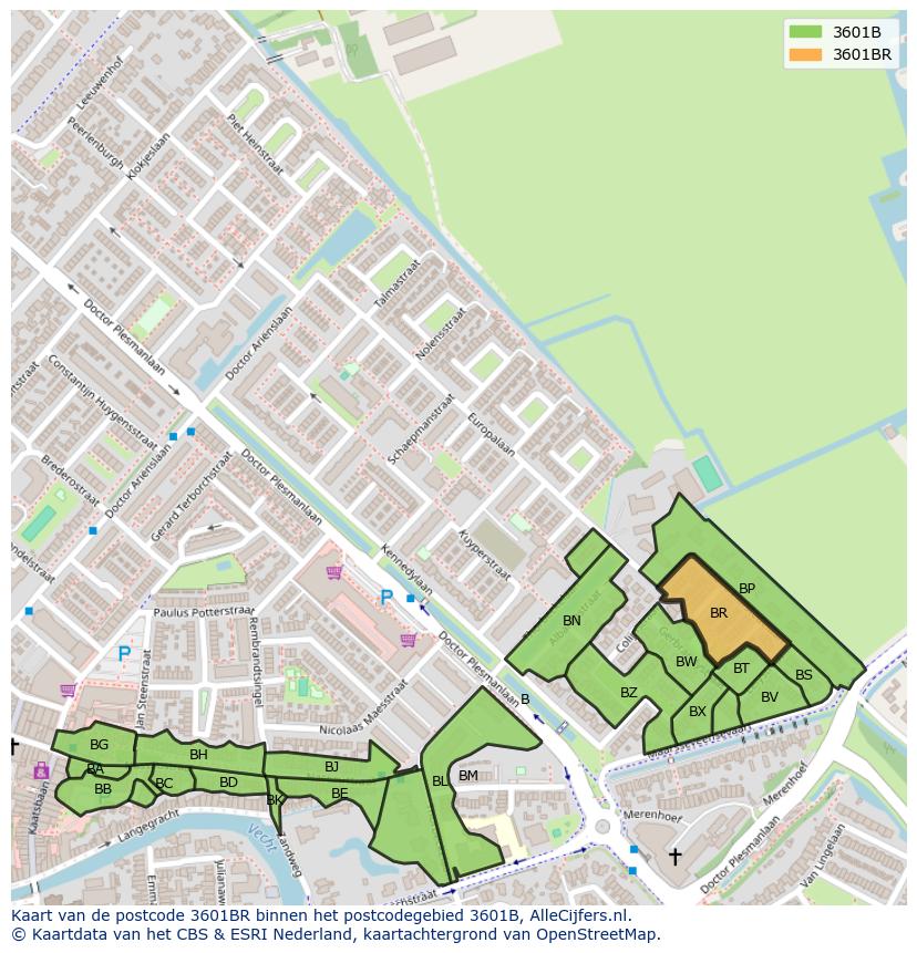Afbeelding van het postcodegebied 3601 BR op de kaart.