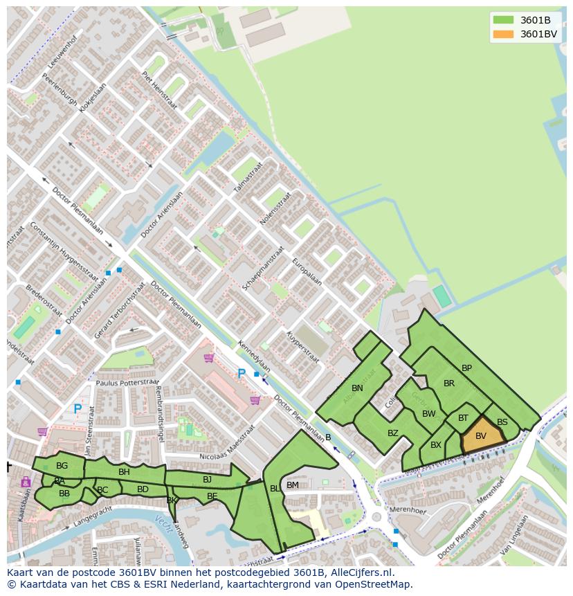 Afbeelding van het postcodegebied 3601 BV op de kaart.
