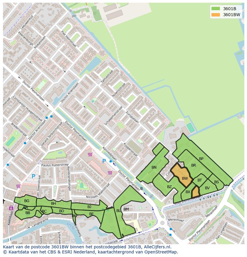 Afbeelding van het postcodegebied 3601 BW op de kaart.