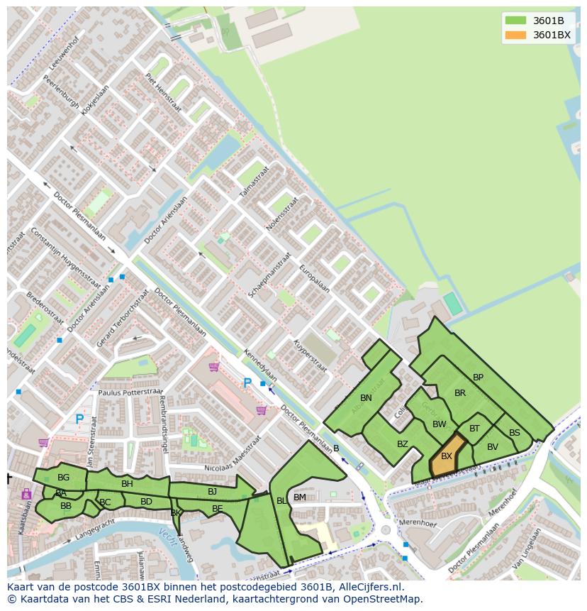 Afbeelding van het postcodegebied 3601 BX op de kaart.