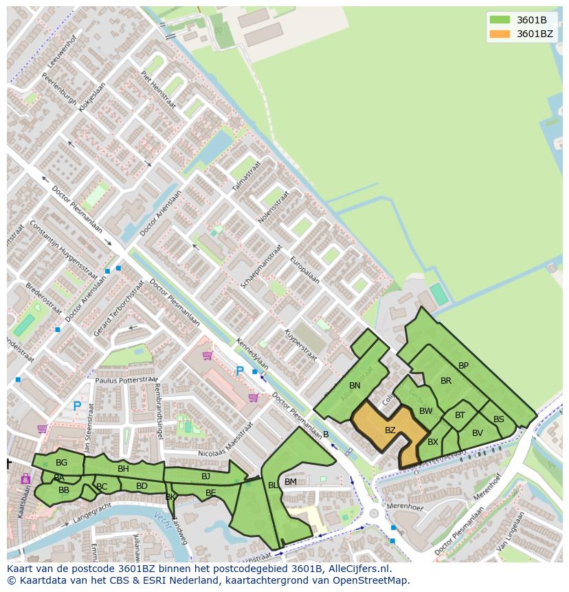 Afbeelding van het postcodegebied 3601 BZ op de kaart.