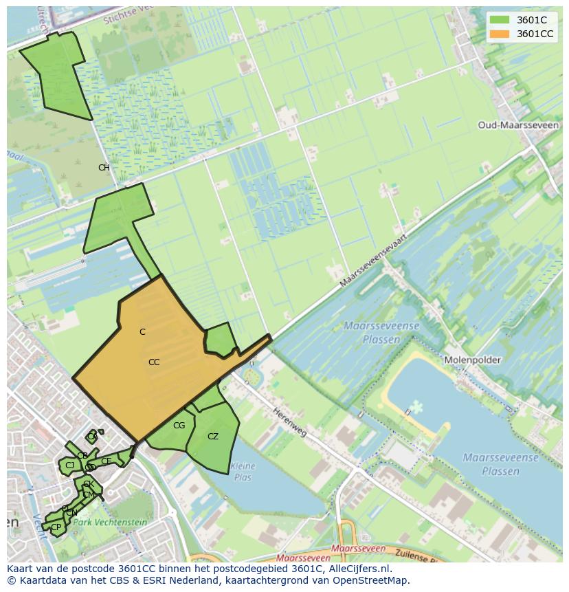 Afbeelding van het postcodegebied 3601 CC op de kaart.