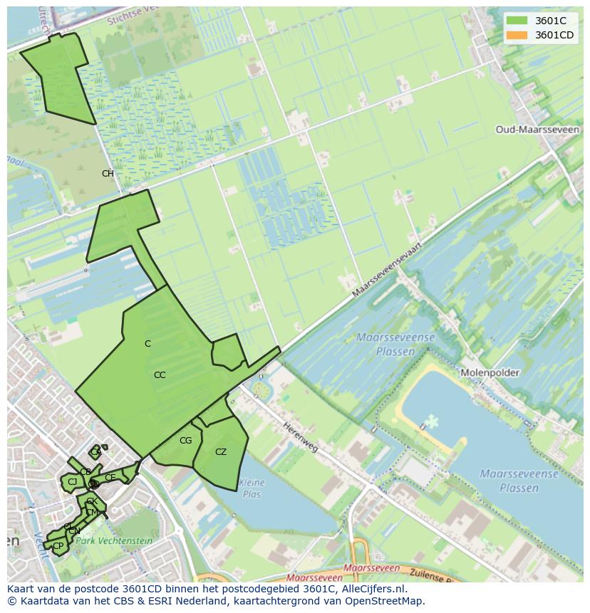 Afbeelding van het postcodegebied 3601 CD op de kaart.