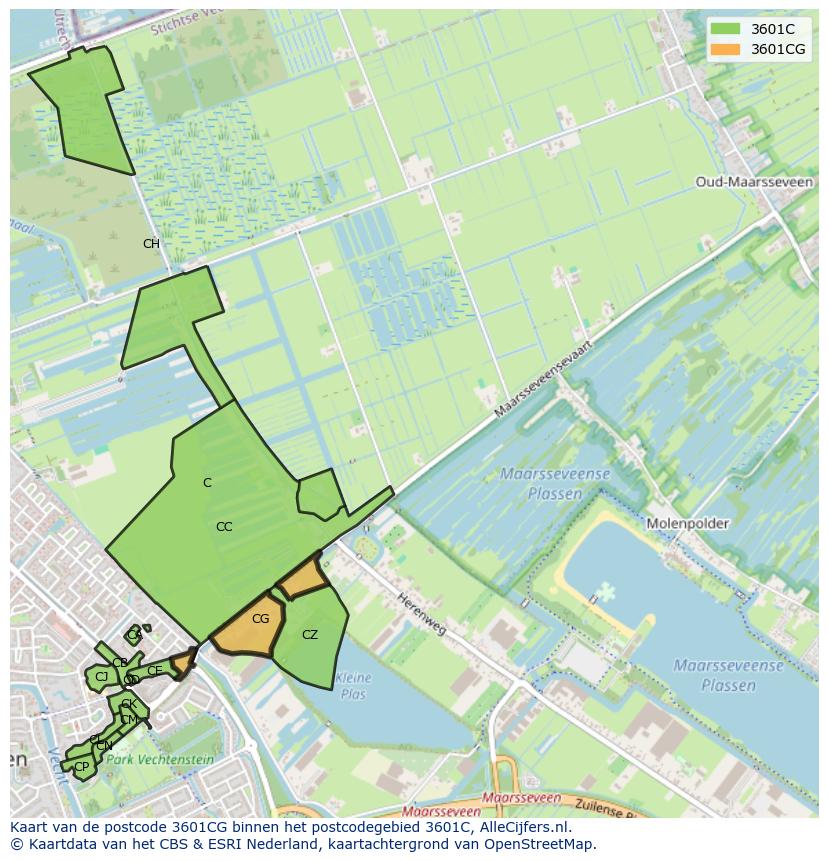 Afbeelding van het postcodegebied 3601 CG op de kaart.