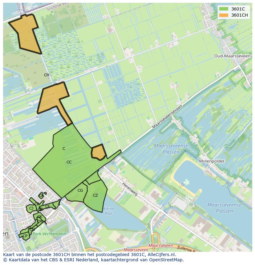 Afbeelding van het postcodegebied 3601 CH op de kaart.