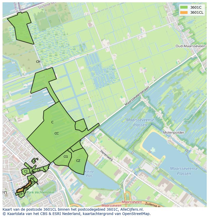 Afbeelding van het postcodegebied 3601 CL op de kaart.
