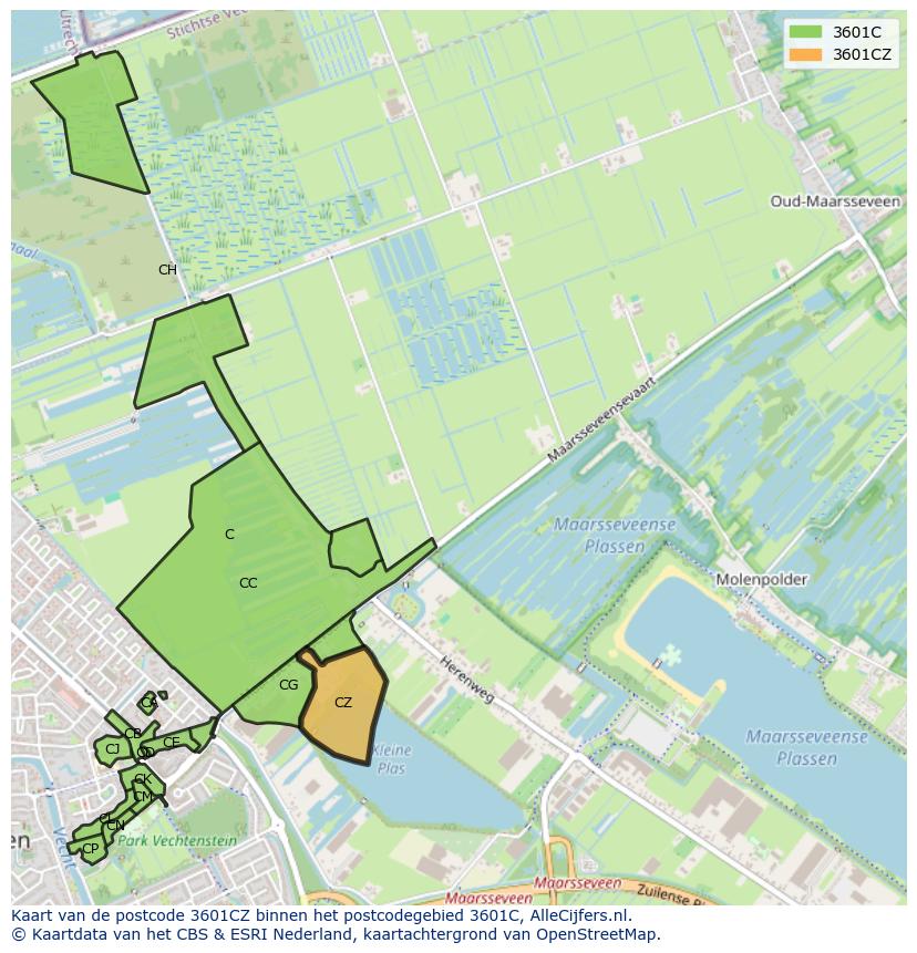 Afbeelding van het postcodegebied 3601 CZ op de kaart.