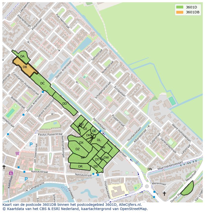 Afbeelding van het postcodegebied 3601 DB op de kaart.