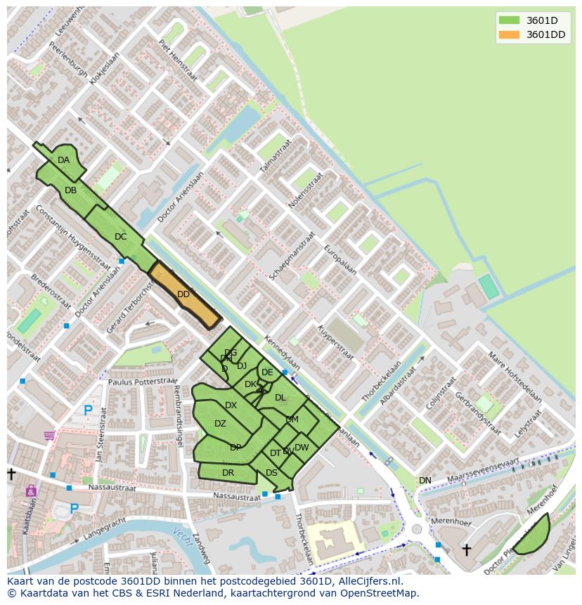Afbeelding van het postcodegebied 3601 DD op de kaart.