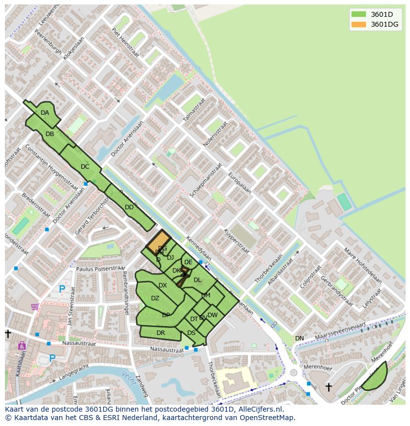 Afbeelding van het postcodegebied 3601 DG op de kaart.