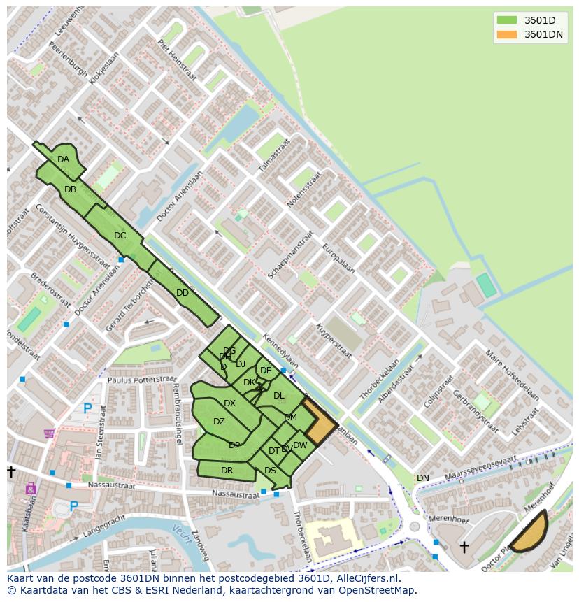 Afbeelding van het postcodegebied 3601 DN op de kaart.