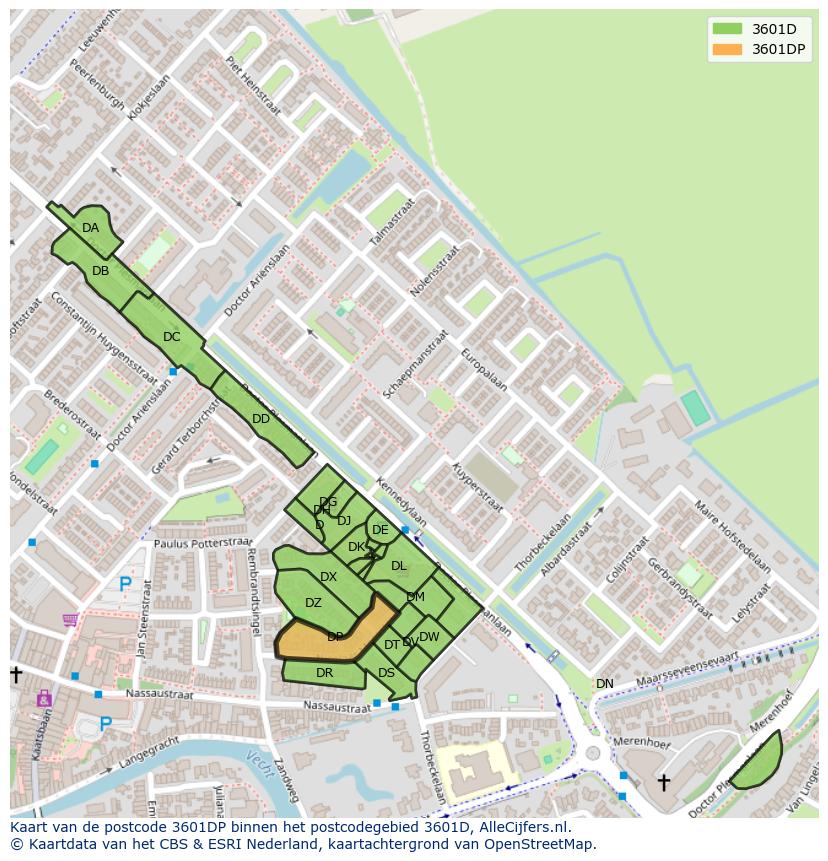 Afbeelding van het postcodegebied 3601 DP op de kaart.