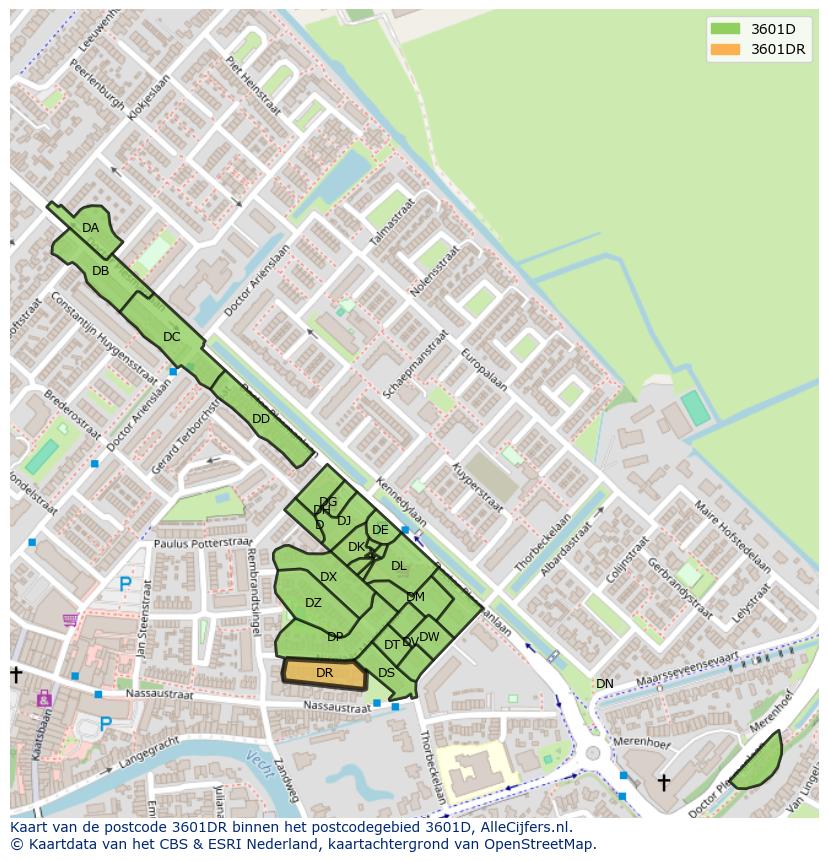 Afbeelding van het postcodegebied 3601 DR op de kaart.