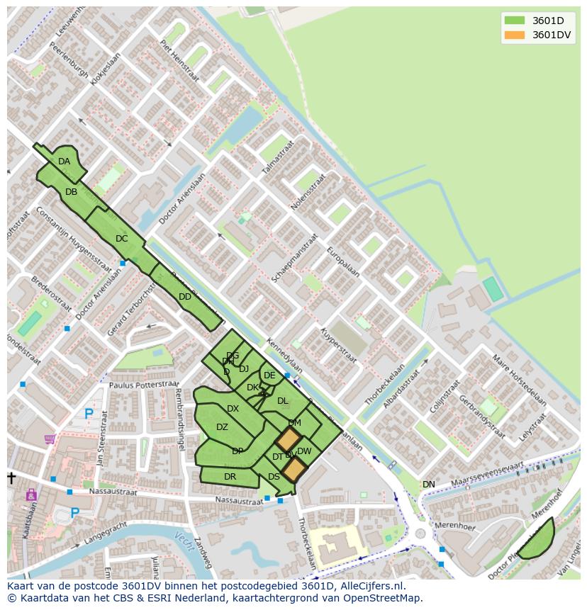 Afbeelding van het postcodegebied 3601 DV op de kaart.