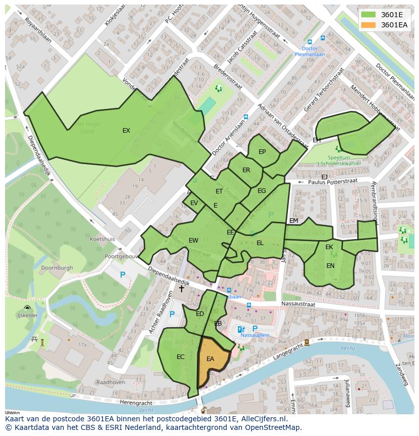 Afbeelding van het postcodegebied 3601 EA op de kaart.