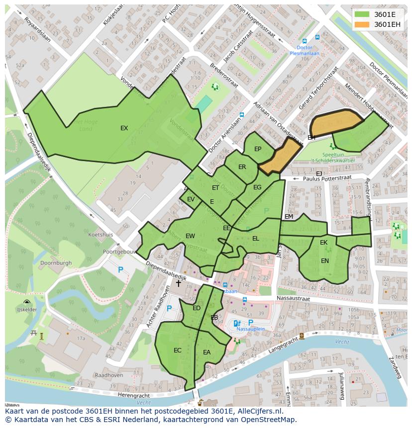Afbeelding van het postcodegebied 3601 EH op de kaart.