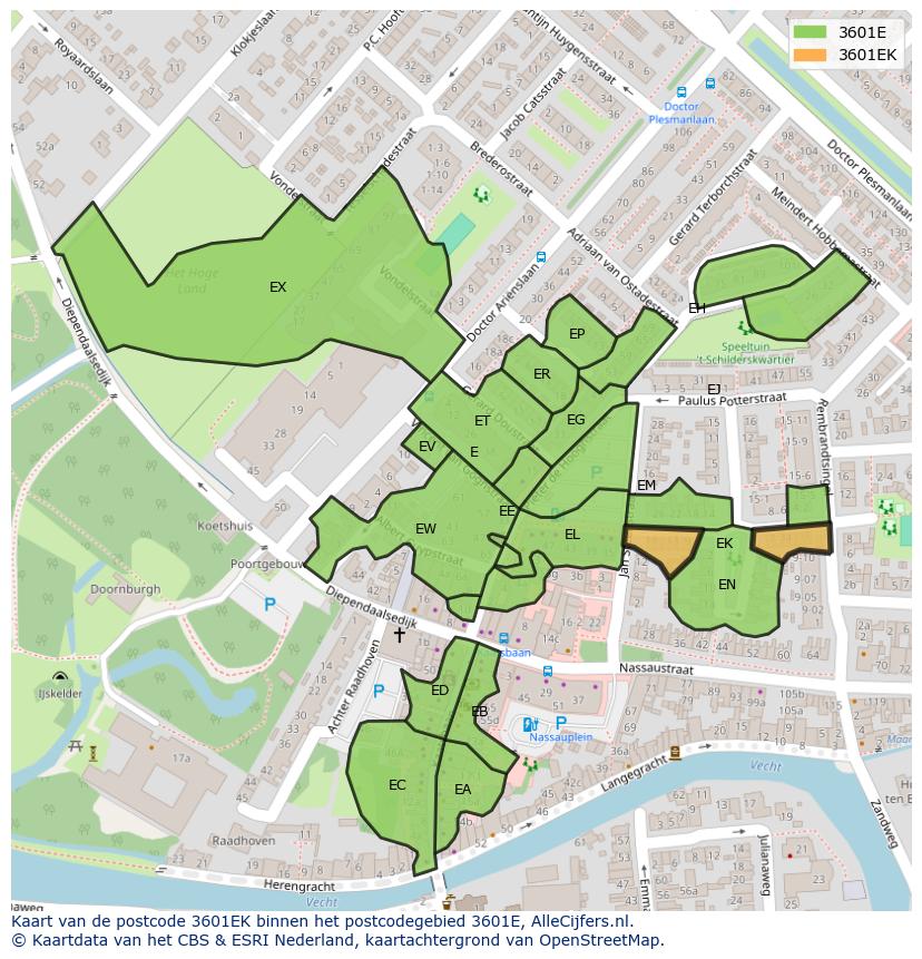 Afbeelding van het postcodegebied 3601 EK op de kaart.