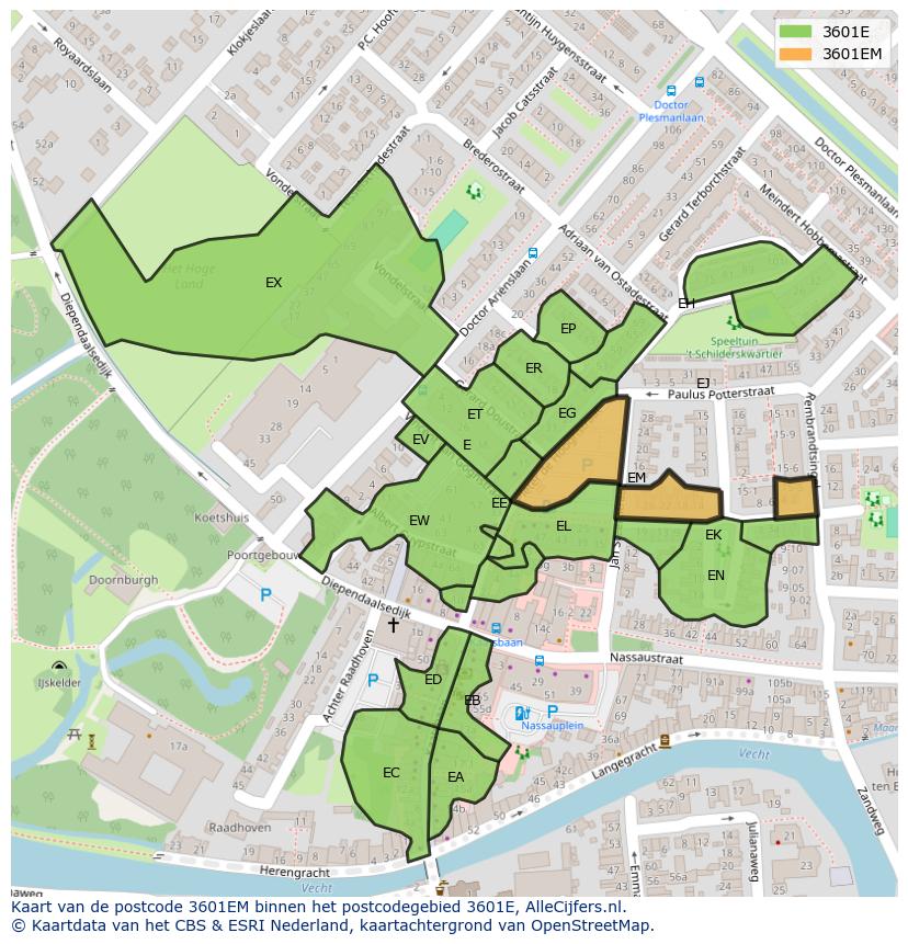 Afbeelding van het postcodegebied 3601 EM op de kaart.
