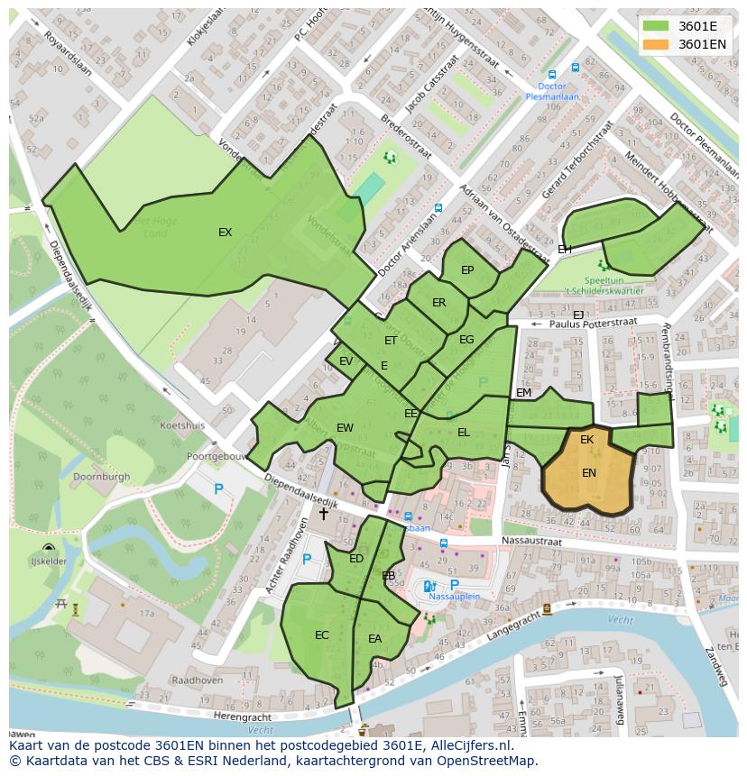 Afbeelding van het postcodegebied 3601 EN op de kaart.
