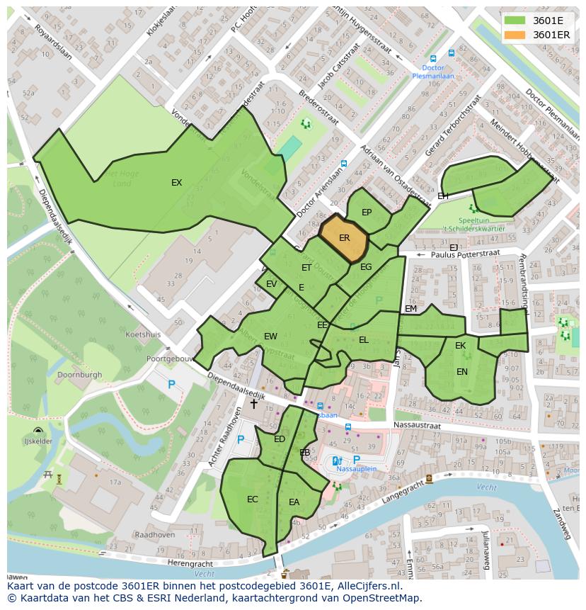 Afbeelding van het postcodegebied 3601 ER op de kaart.