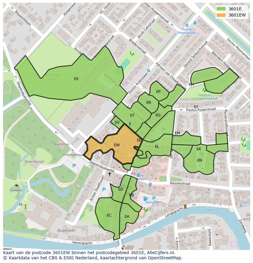 Afbeelding van het postcodegebied 3601 EW op de kaart.