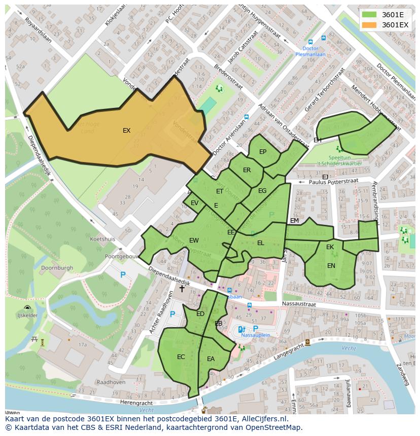 Afbeelding van het postcodegebied 3601 EX op de kaart.