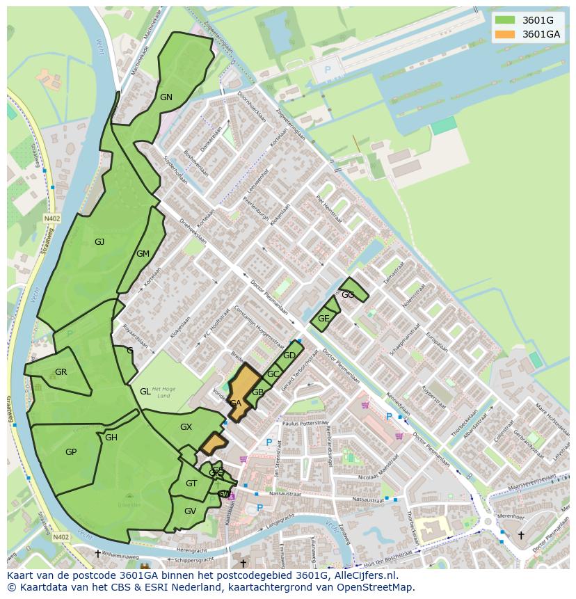 Afbeelding van het postcodegebied 3601 GA op de kaart.