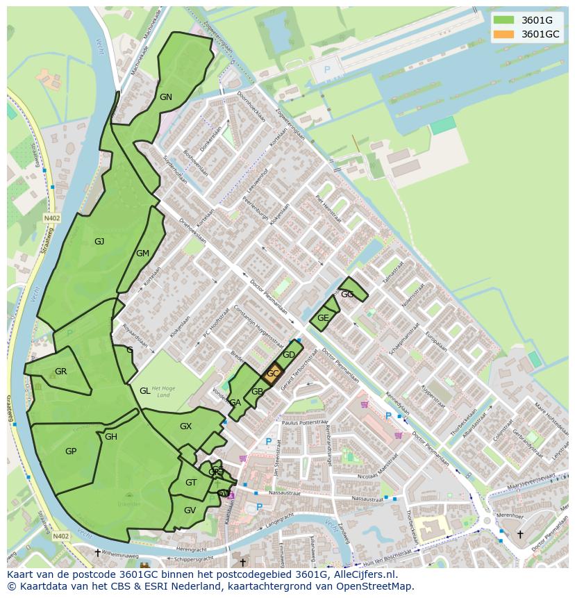 Afbeelding van het postcodegebied 3601 GC op de kaart.