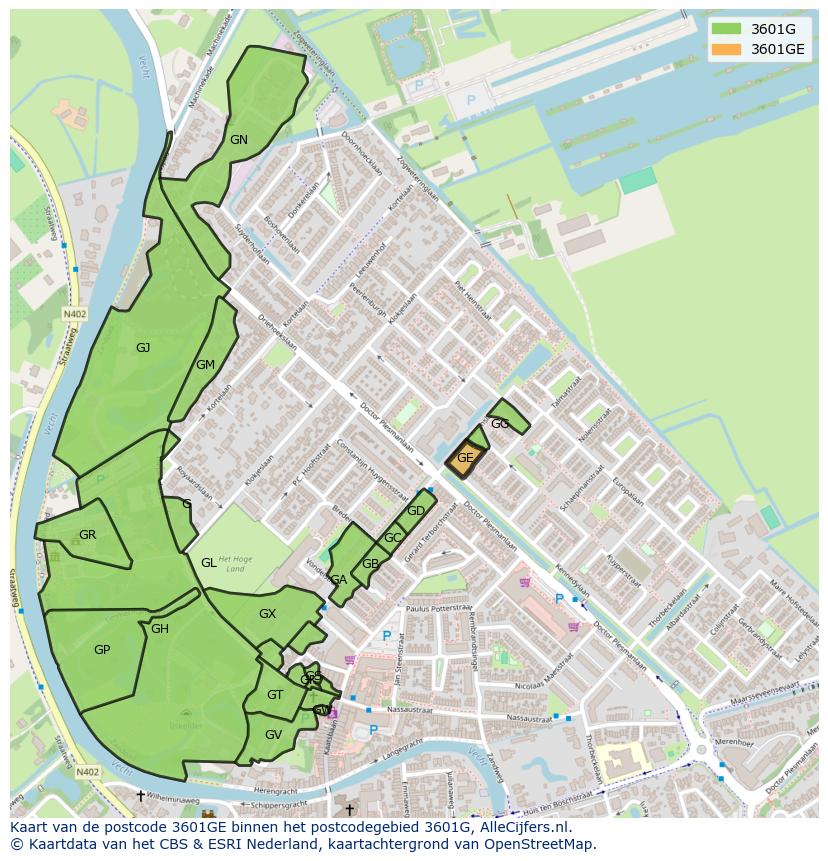 Afbeelding van het postcodegebied 3601 GE op de kaart.