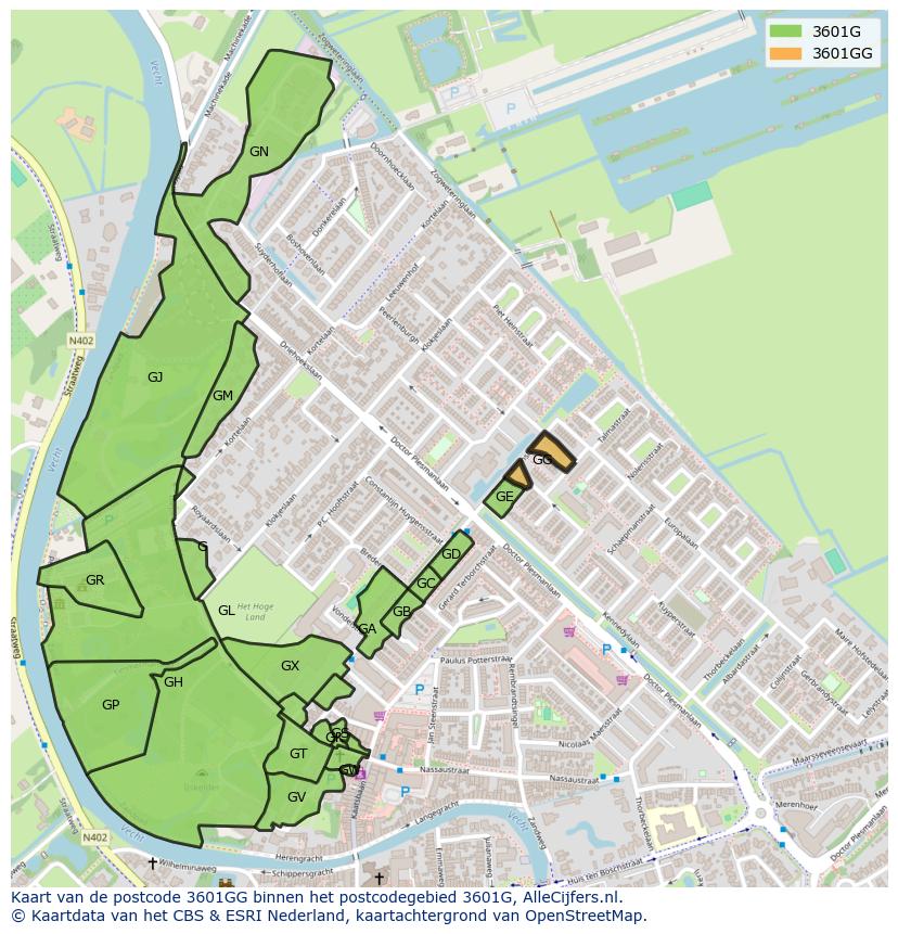 Afbeelding van het postcodegebied 3601 GG op de kaart.