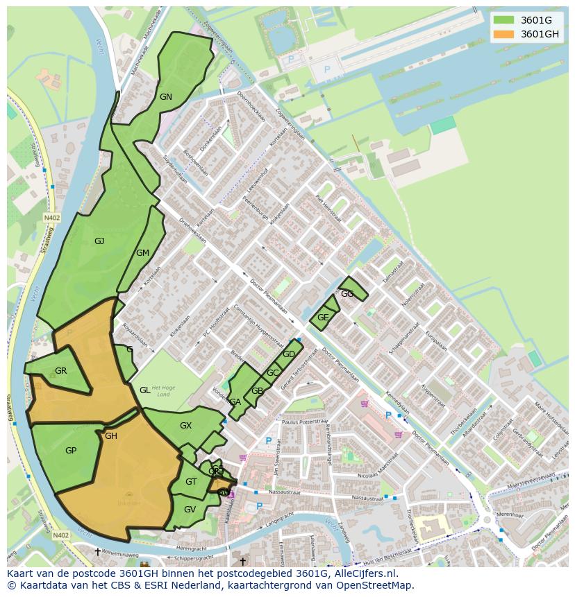 Afbeelding van het postcodegebied 3601 GH op de kaart.