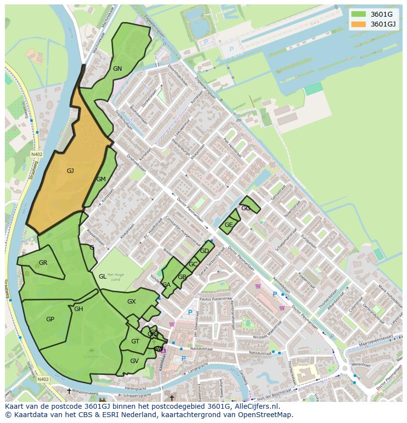 Afbeelding van het postcodegebied 3601 GJ op de kaart.