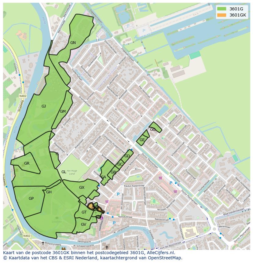 Afbeelding van het postcodegebied 3601 GK op de kaart.