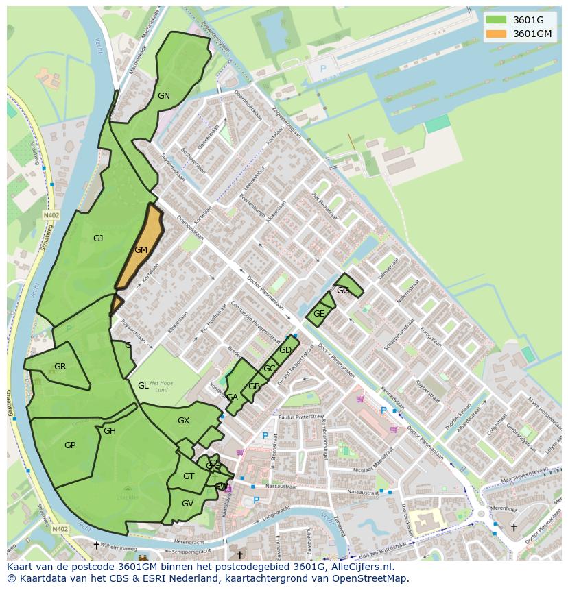 Afbeelding van het postcodegebied 3601 GM op de kaart.