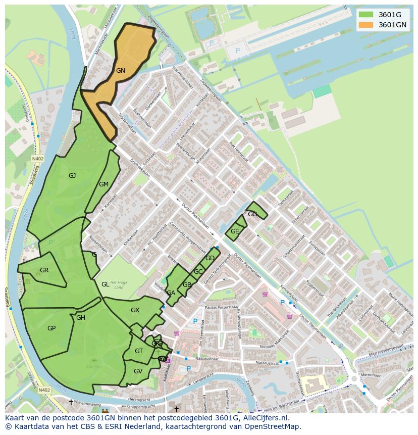 Afbeelding van het postcodegebied 3601 GN op de kaart.