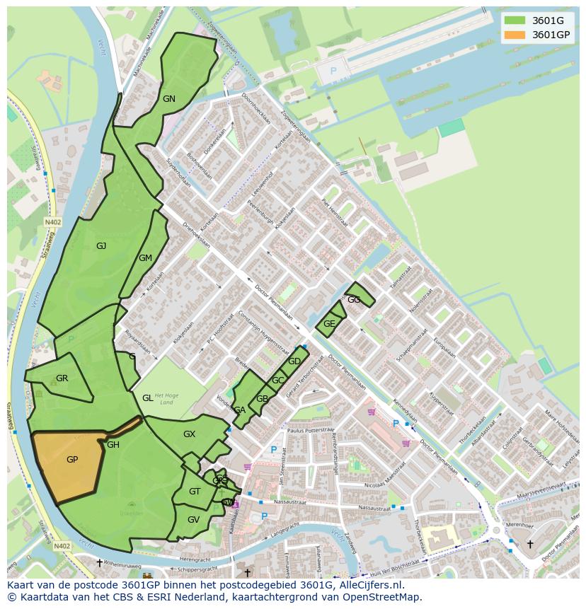 Afbeelding van het postcodegebied 3601 GP op de kaart.