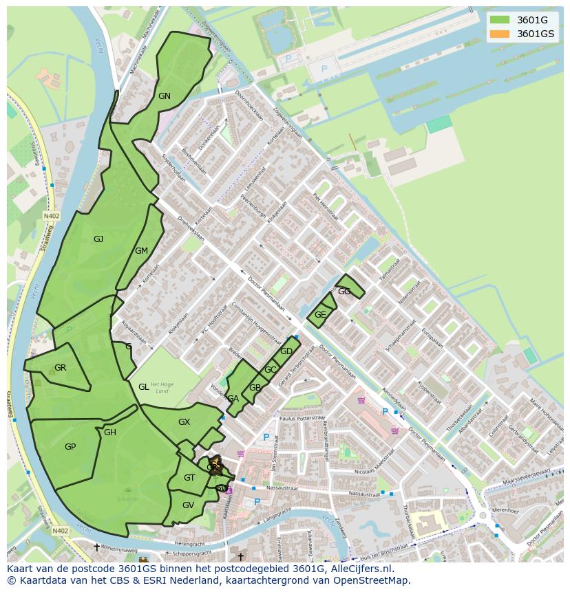 Afbeelding van het postcodegebied 3601 GS op de kaart.