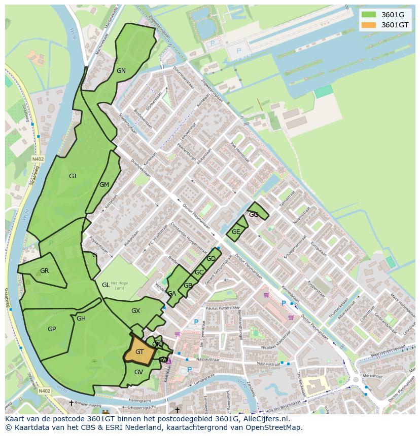 Afbeelding van het postcodegebied 3601 GT op de kaart.