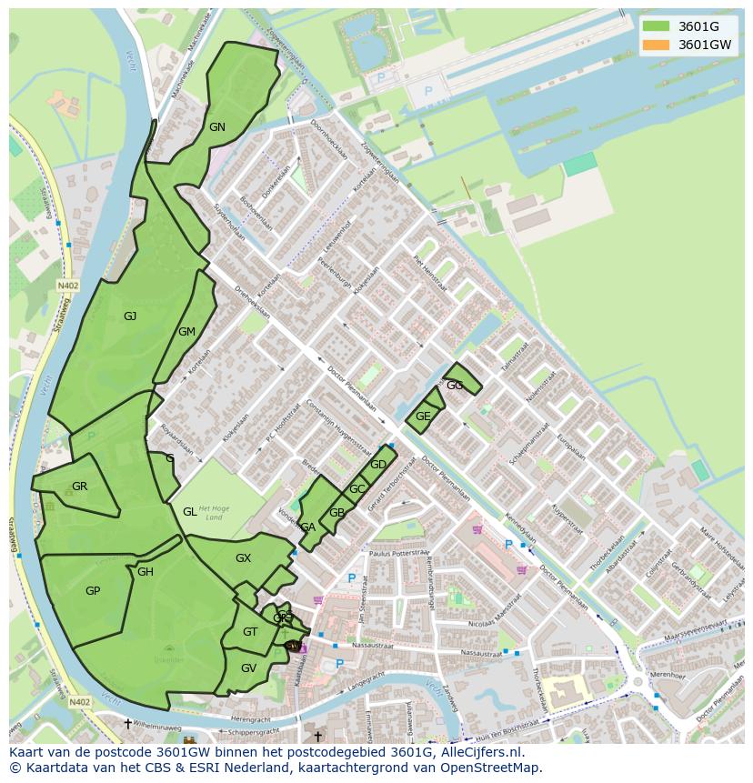 Afbeelding van het postcodegebied 3601 GW op de kaart.