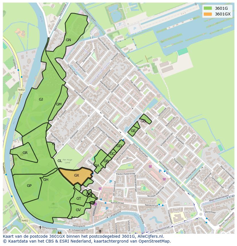 Afbeelding van het postcodegebied 3601 GX op de kaart.